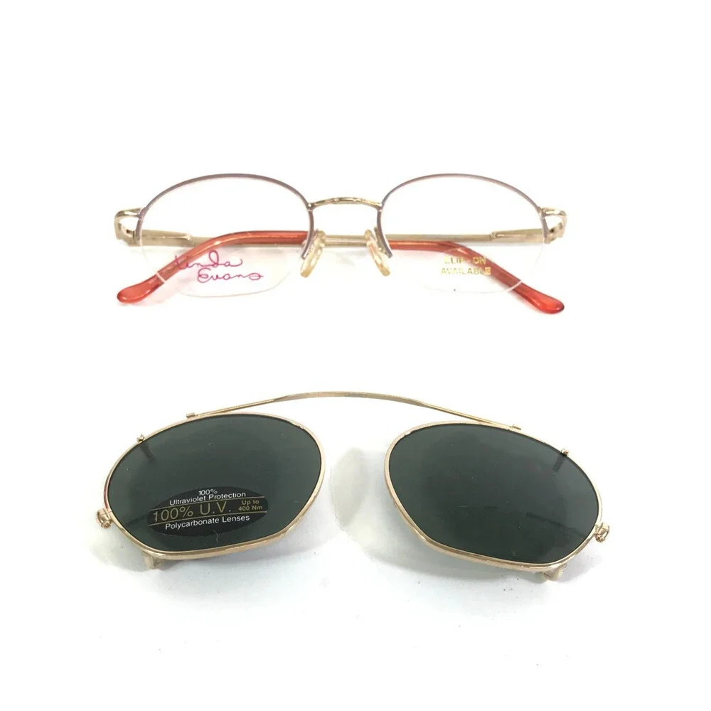 Vintage Linda Evans Eyeglasses Frame 207 SOFT ROSE Gold with Clip Ons 46-19-130